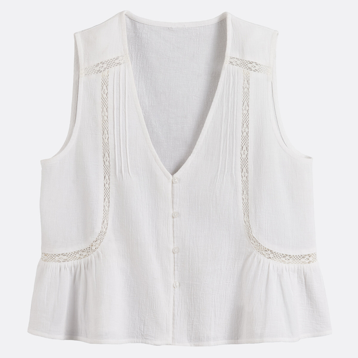 Blouse brodée col V sans manches  blanc, LA REDOUTE COLLECTIONS
