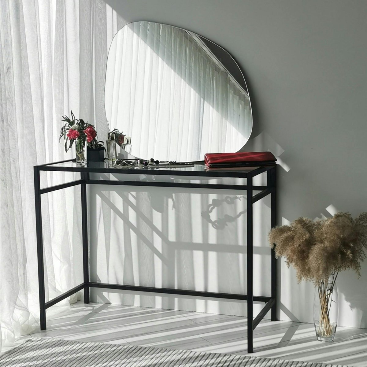 Miroir mural organique forme galet 90 cm - style design CODY argenté, PIER IMPORT