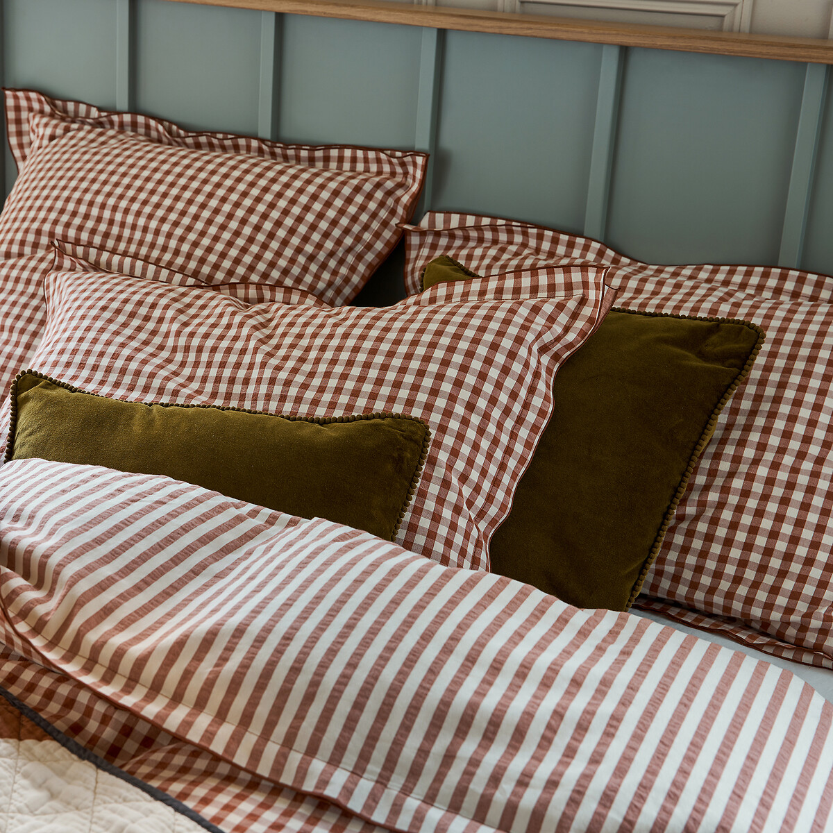 Dekbedovertrek seersucker katoen Cottage caramel karamel, LA REDOUTE INTERIEURS
