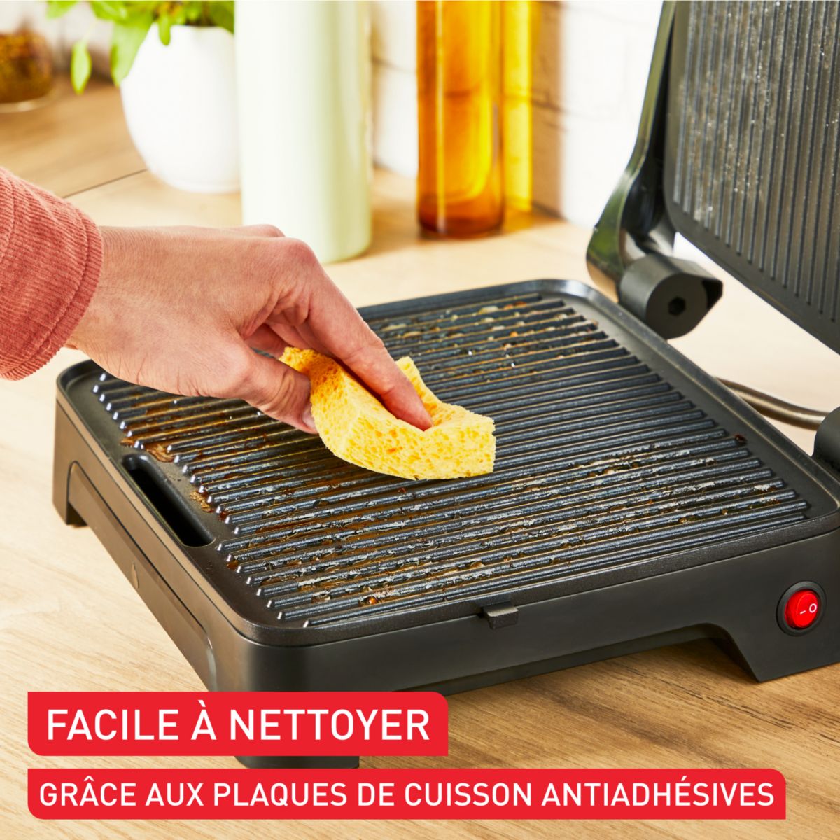 Grille-viande GC271D10 noir gris à poser, 29x26 cm inox, TEFAL
