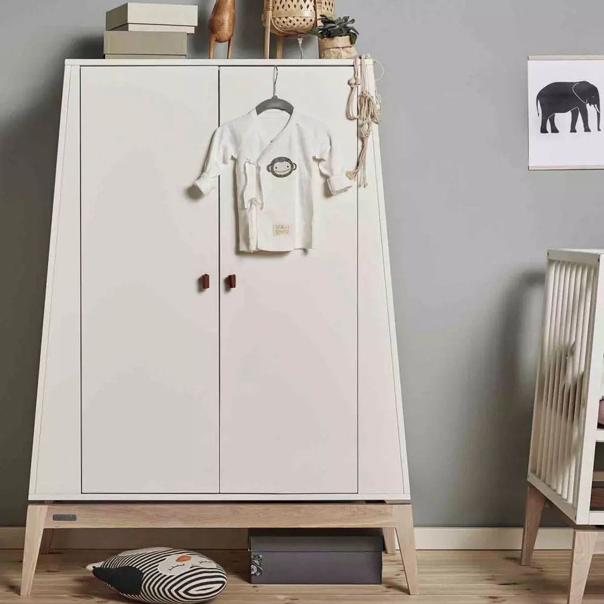 Armoire 2 portes Luna small Blanc et Chêne blanc, LEANDER
