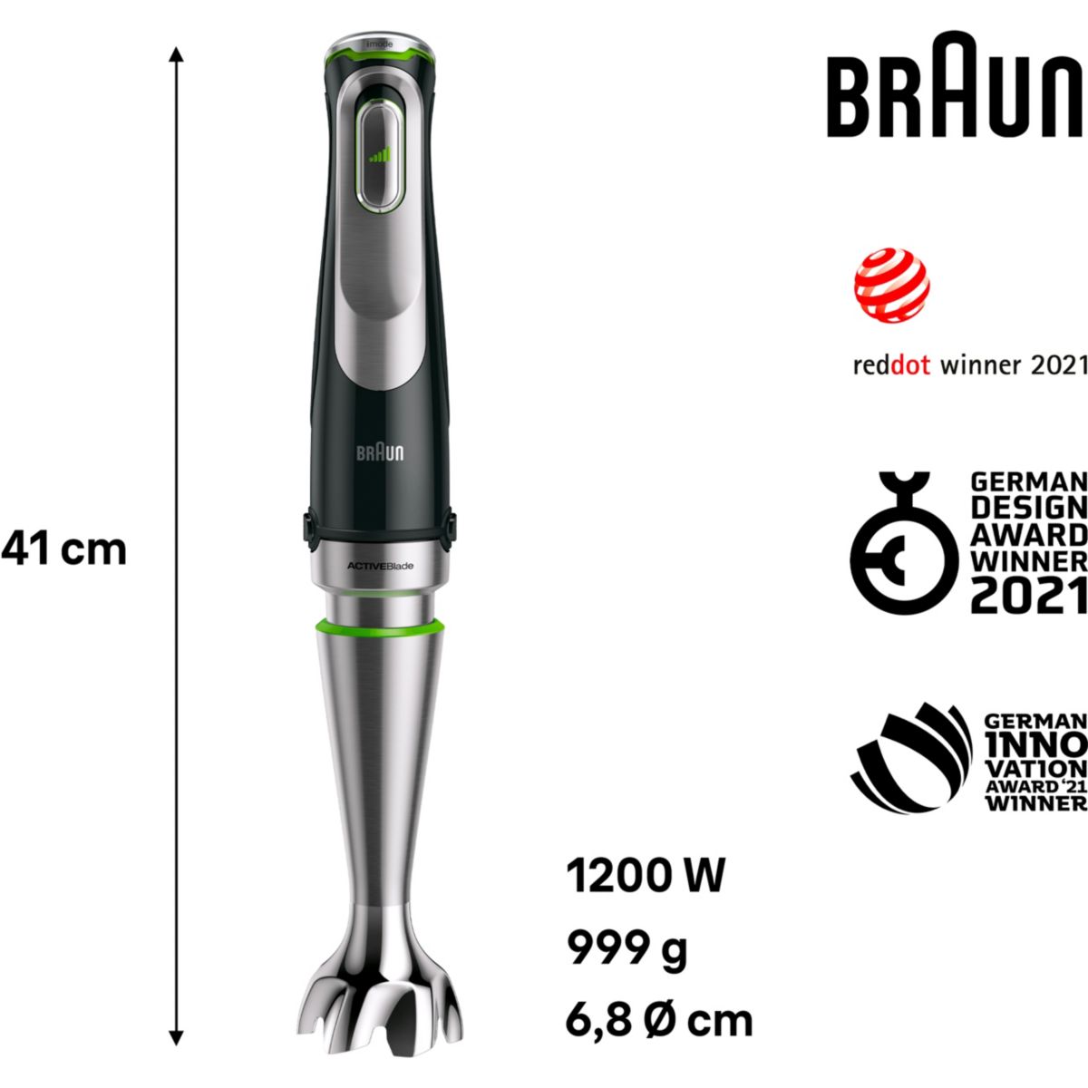 Mixeur MQ9187XLI MultiQuick 9 noir et gris 8 accessoires noir / inox, BRAUN