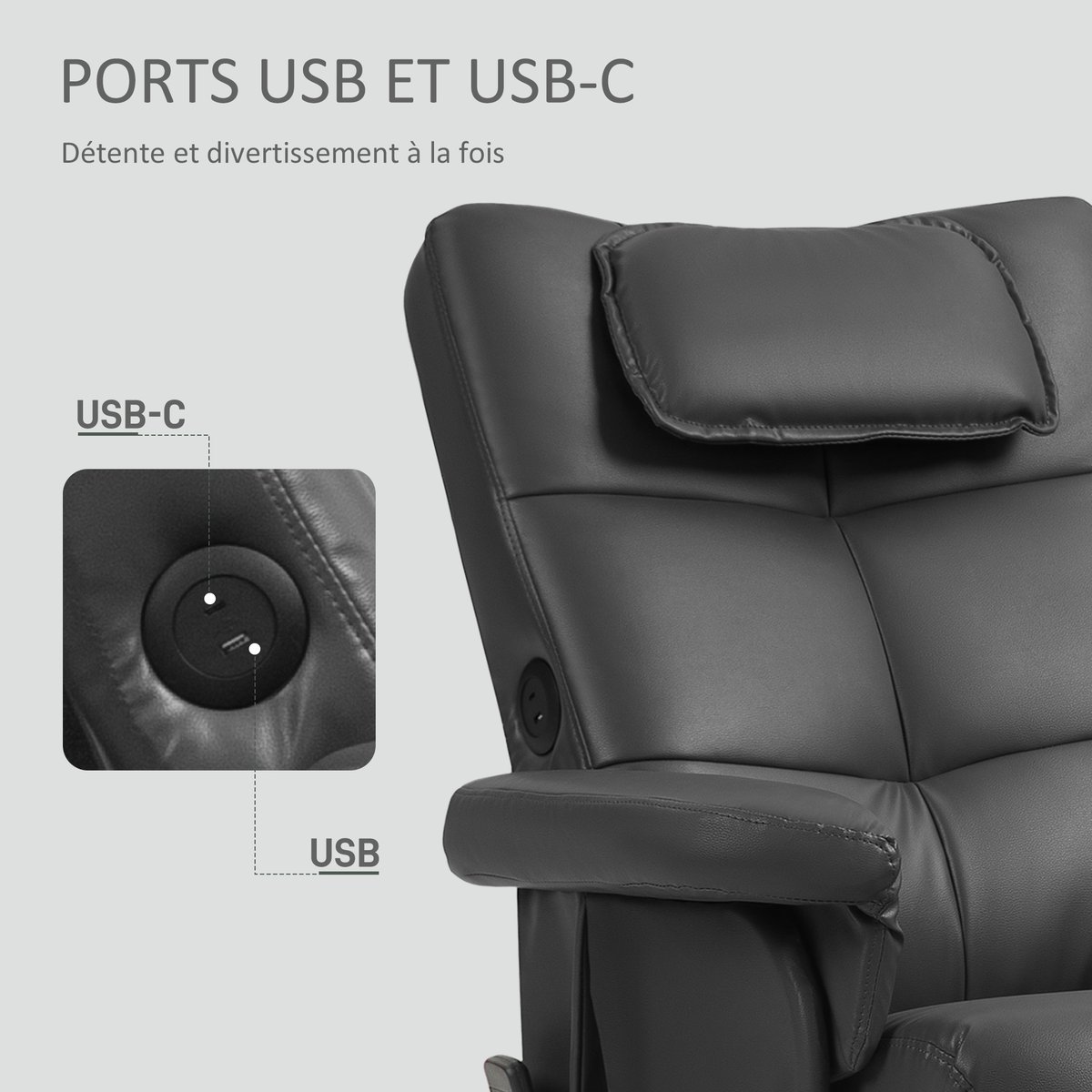 Ensemble fauteuil de massage inclinable avec noir, HOMCOM
