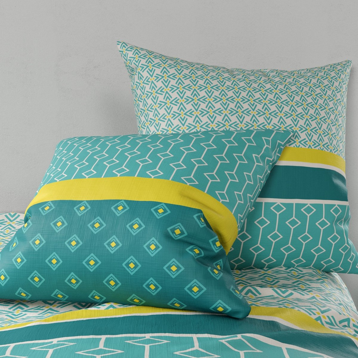 Parure de lit - Housse de couette + taie 100% Coton 57 fils vert, EDEN