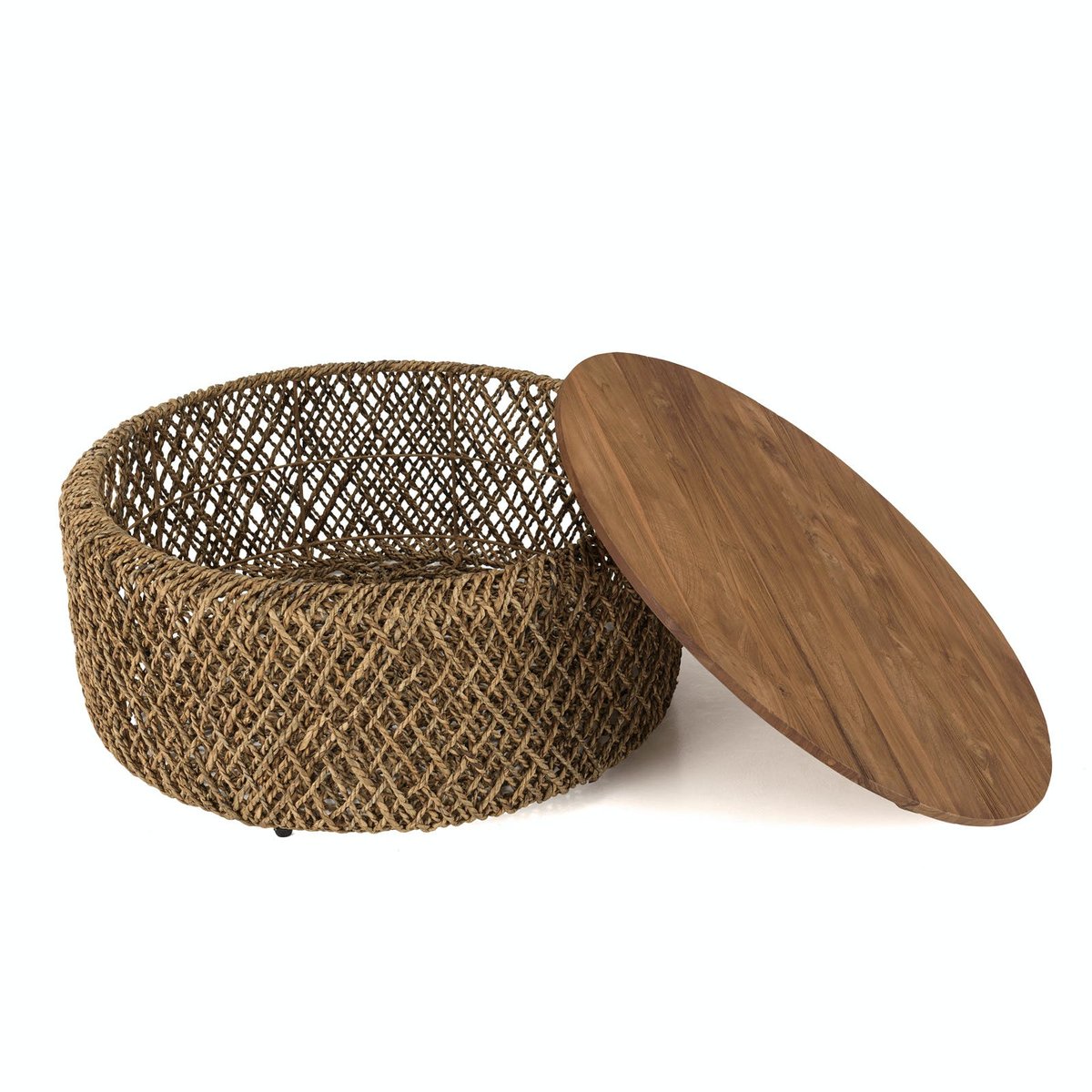 Table basse ronde 83 cm fibre tressée et bois SWING bois naturel, PIER IMPORT