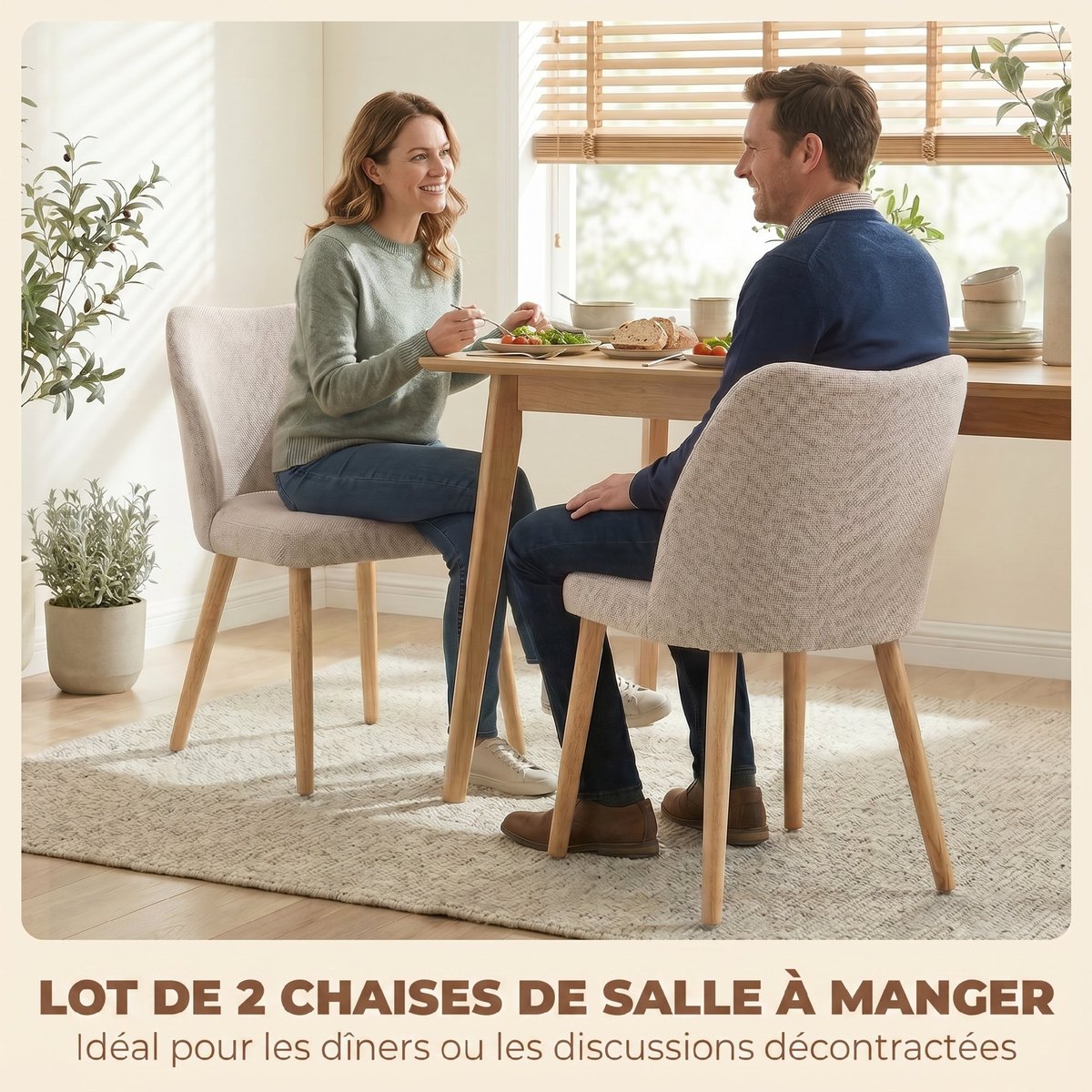 Chaise de salle à manger Lin (100 % crème, bois clair, HOMCOM
