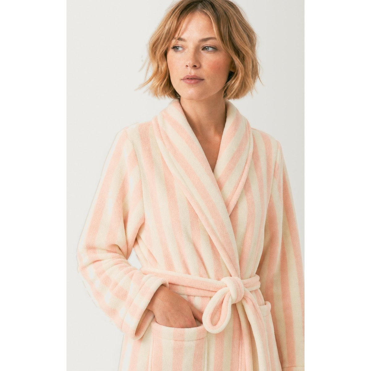 Robe de chambre en polaire à rayures Rosalie rose, ARTHUR