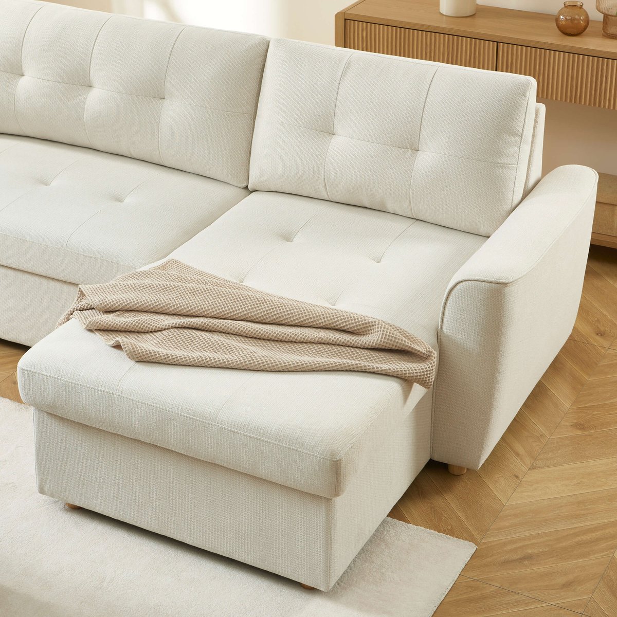 Canapé d'angle convertible tissu TAMARA beige, BAÏTA