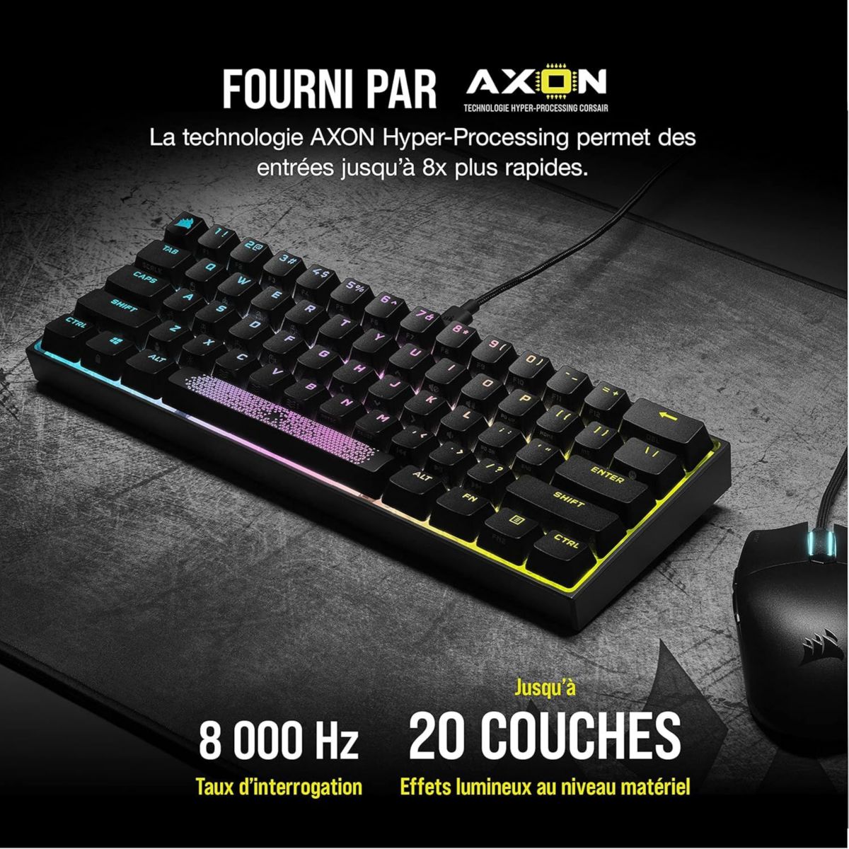 Clavier gamer K65 RGB MINI CHERRY MX Red Noir noir, CORSAIR