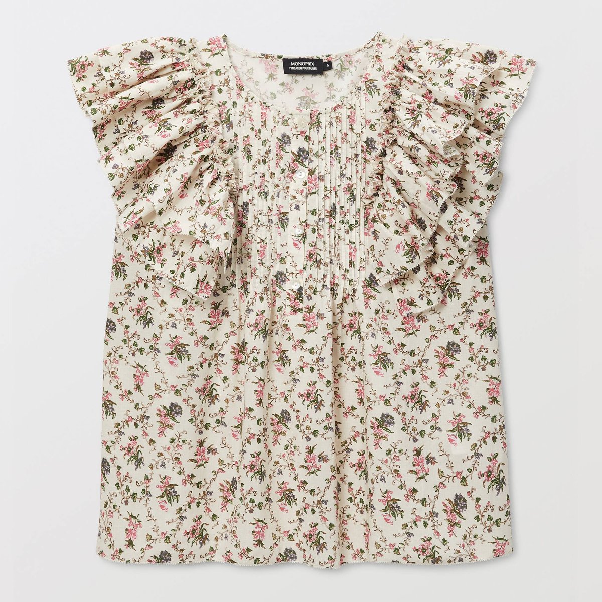 Top sans manches imprimé en voile de coton BIO GOTS butter cream, MONOPRIX