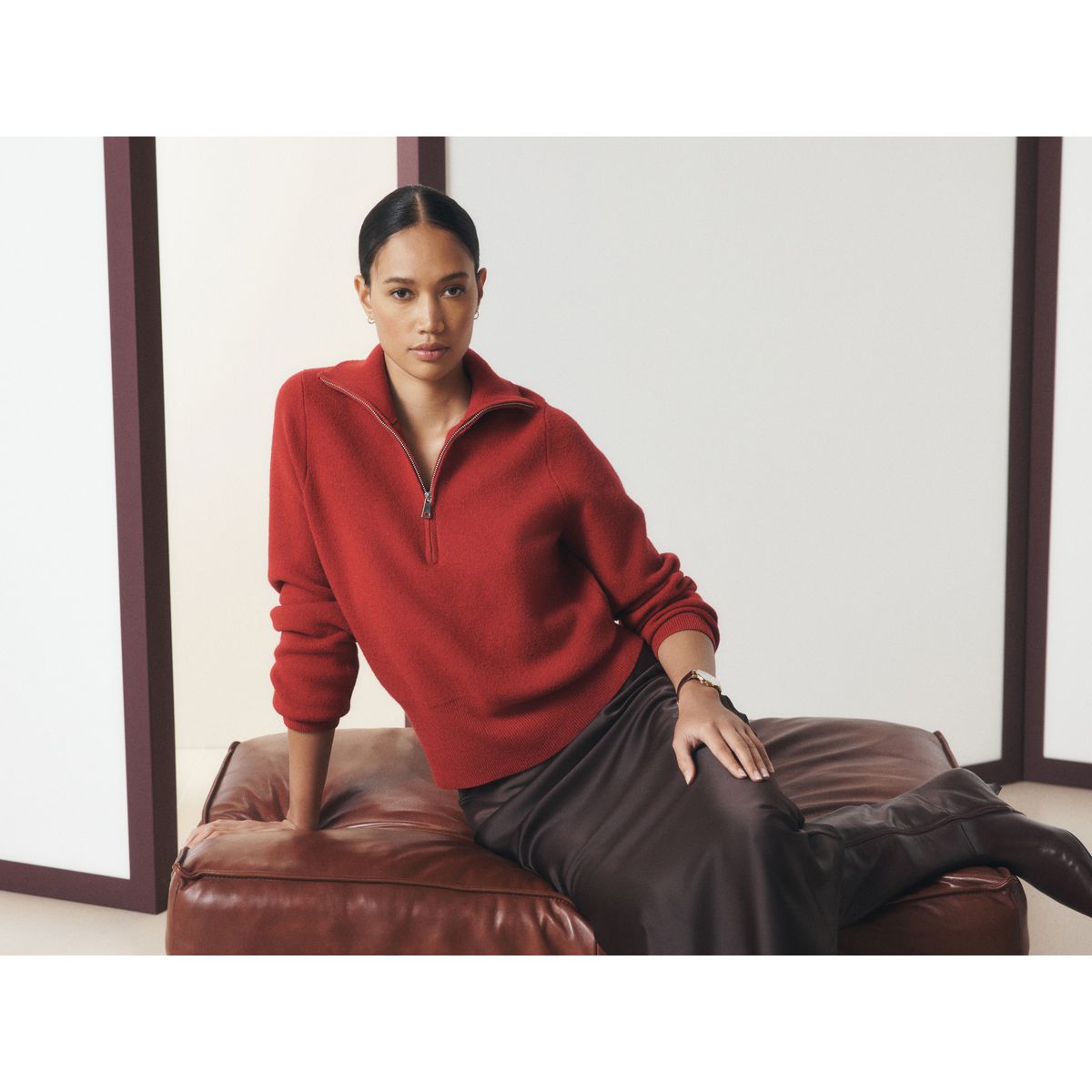 Pull ultra-doux à col cheminée zippé rouge, NEXT