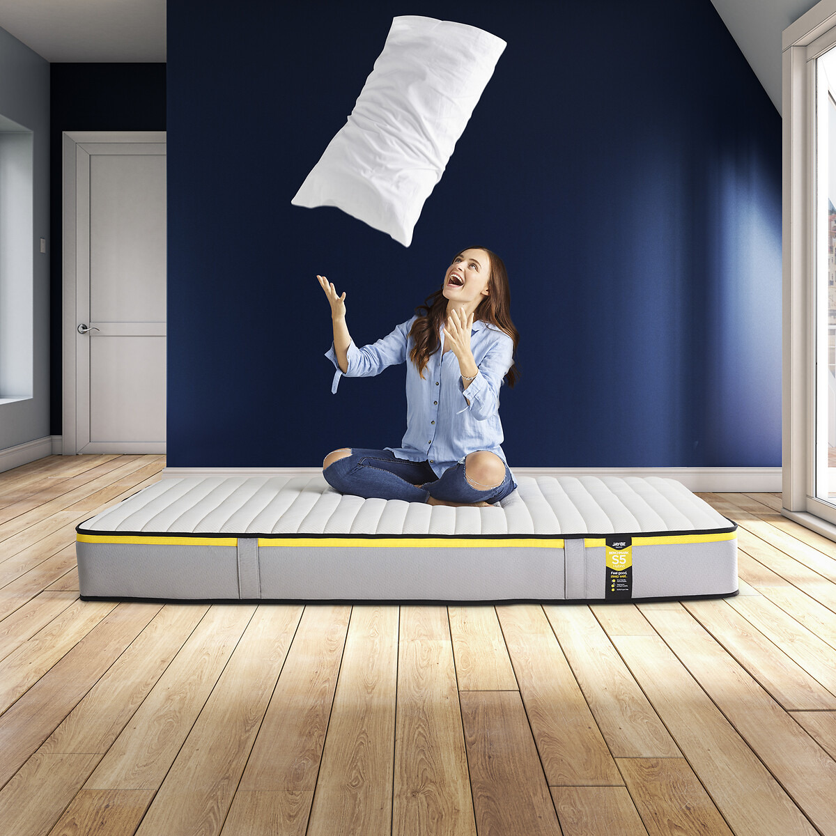 Jay-Be® Benchmark S5 Hybrid e-Sprung™ Eco-Friendly Mattress grey/yellow, JAY-BE
