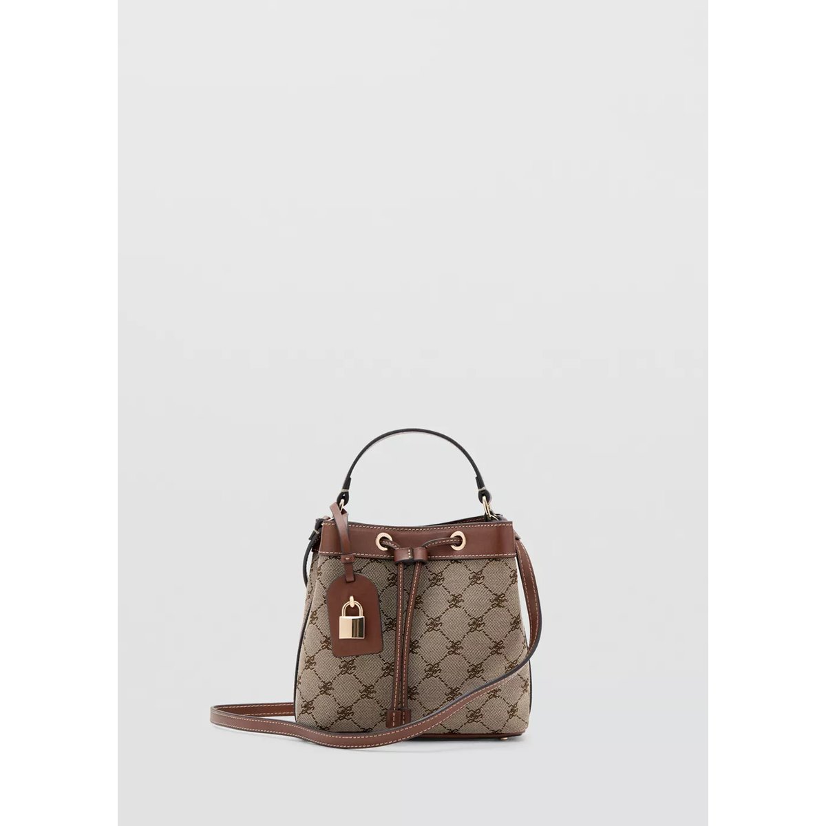 Sac seau avec logo jacquard marron moyen, MANGO