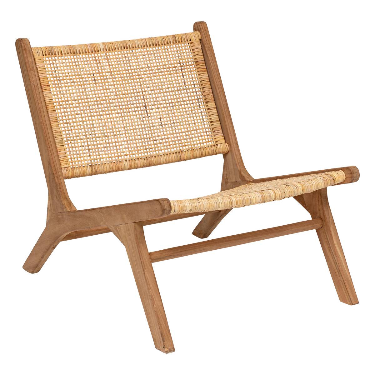 Fauteuil en teck et rotin tressé TIMOR beige lin, ATMOSPHERA
