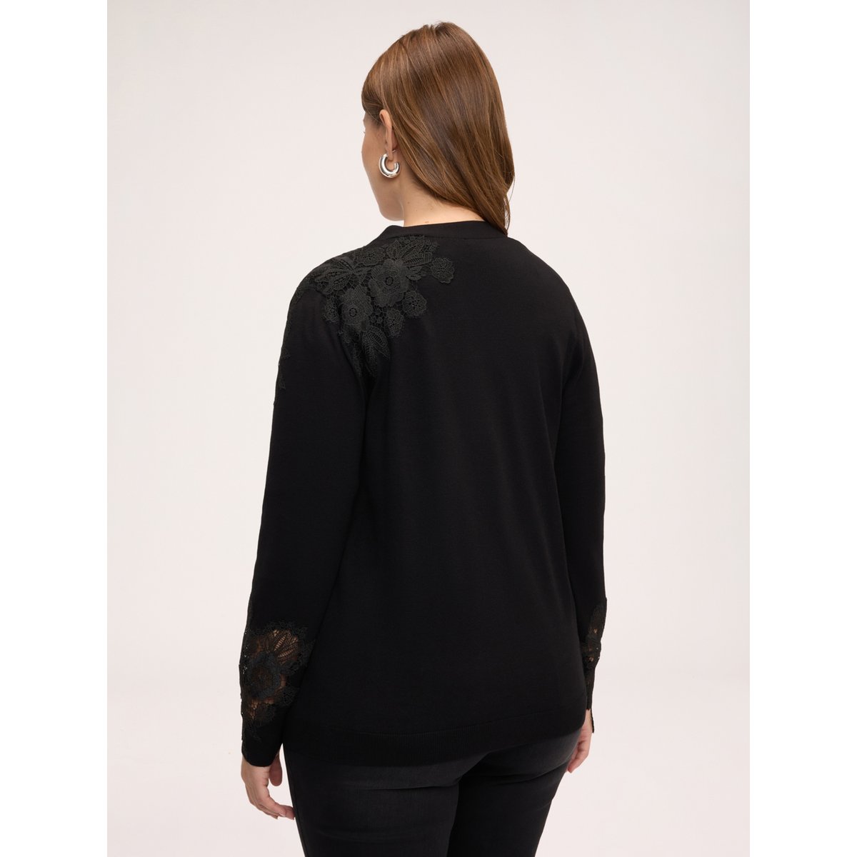 Cardigan avec applications en dentelle noir, FIORELLA RUBINO