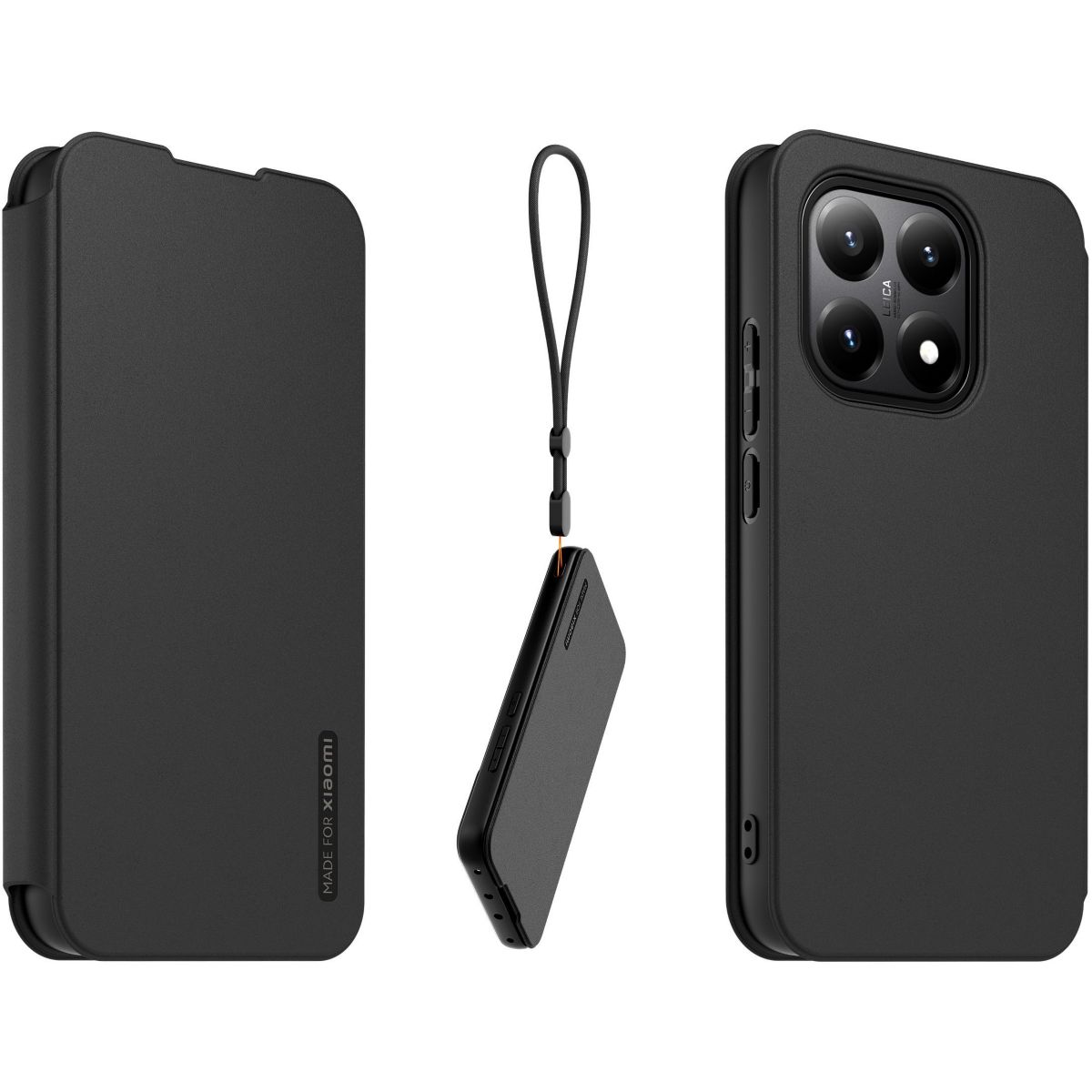 Etui avec cordon Xiaomi 15T premium Noir couleur unique, MADE FOR XIAOMI