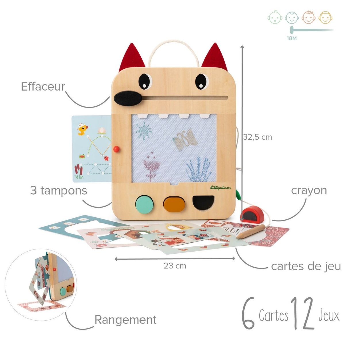 Ardoise magique Louis rouge, bleu, orange, LILLIPUTIENS