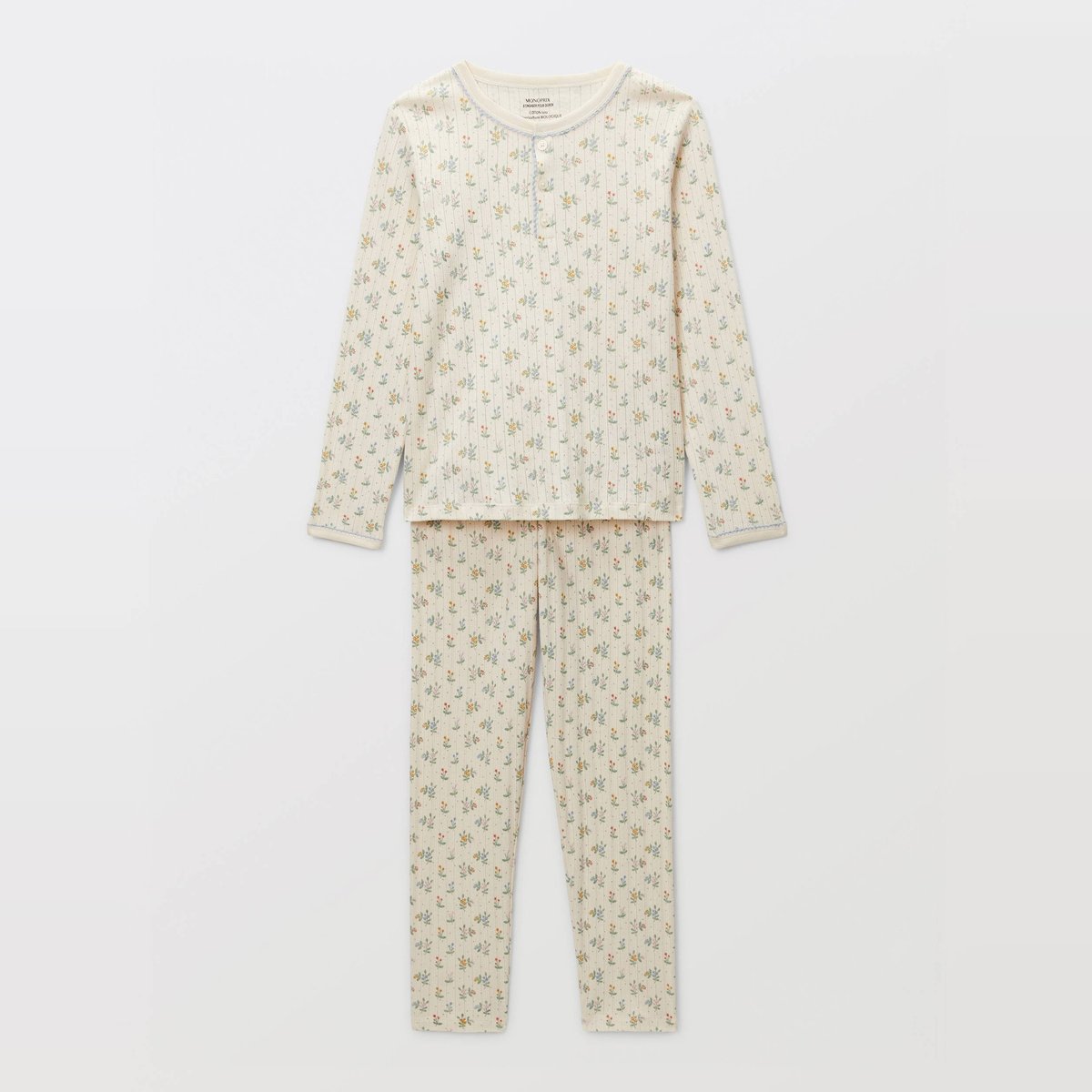 Pyjama manches longues pointelle en coton BIO GOTS amaretti, MONOPRIX