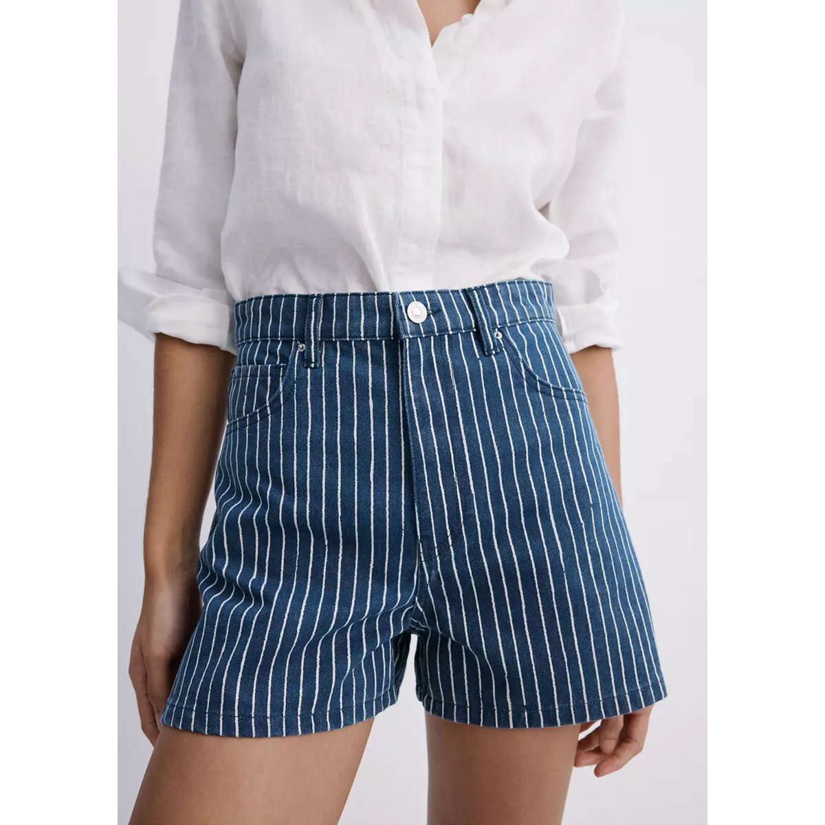 Short jean taille haute bleu, MANGO