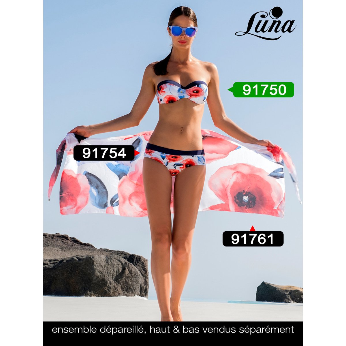 Haut maillot de bain bandeau préformé Poppy blanc, LUNA SPLENDIDA