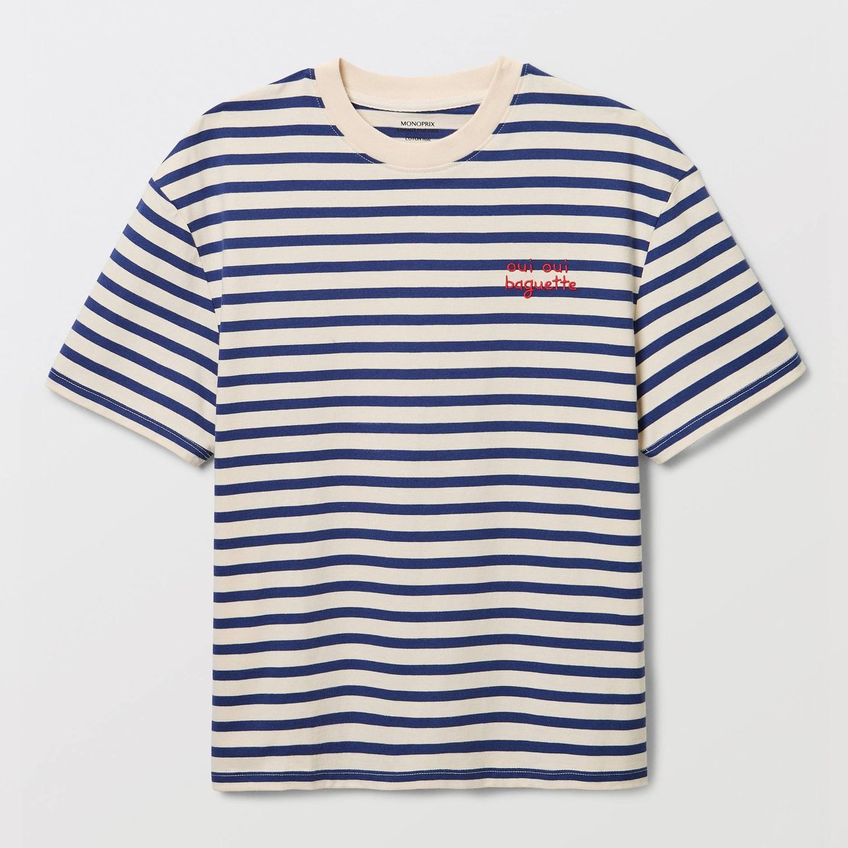 T-shirt manches courtes à rayures avec broderie en coton BIO GOTS amaretti, MONOPRIX