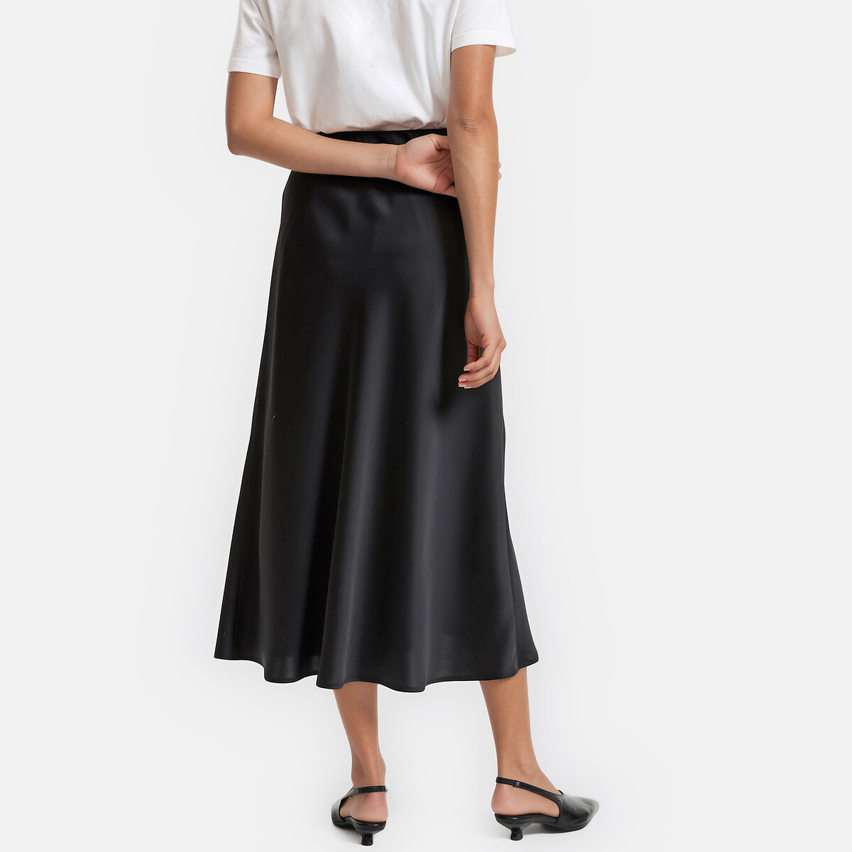 Jupe midi évasée en satin mat à taille élastiquée noir, LA REDOUTE COLLECTIONS