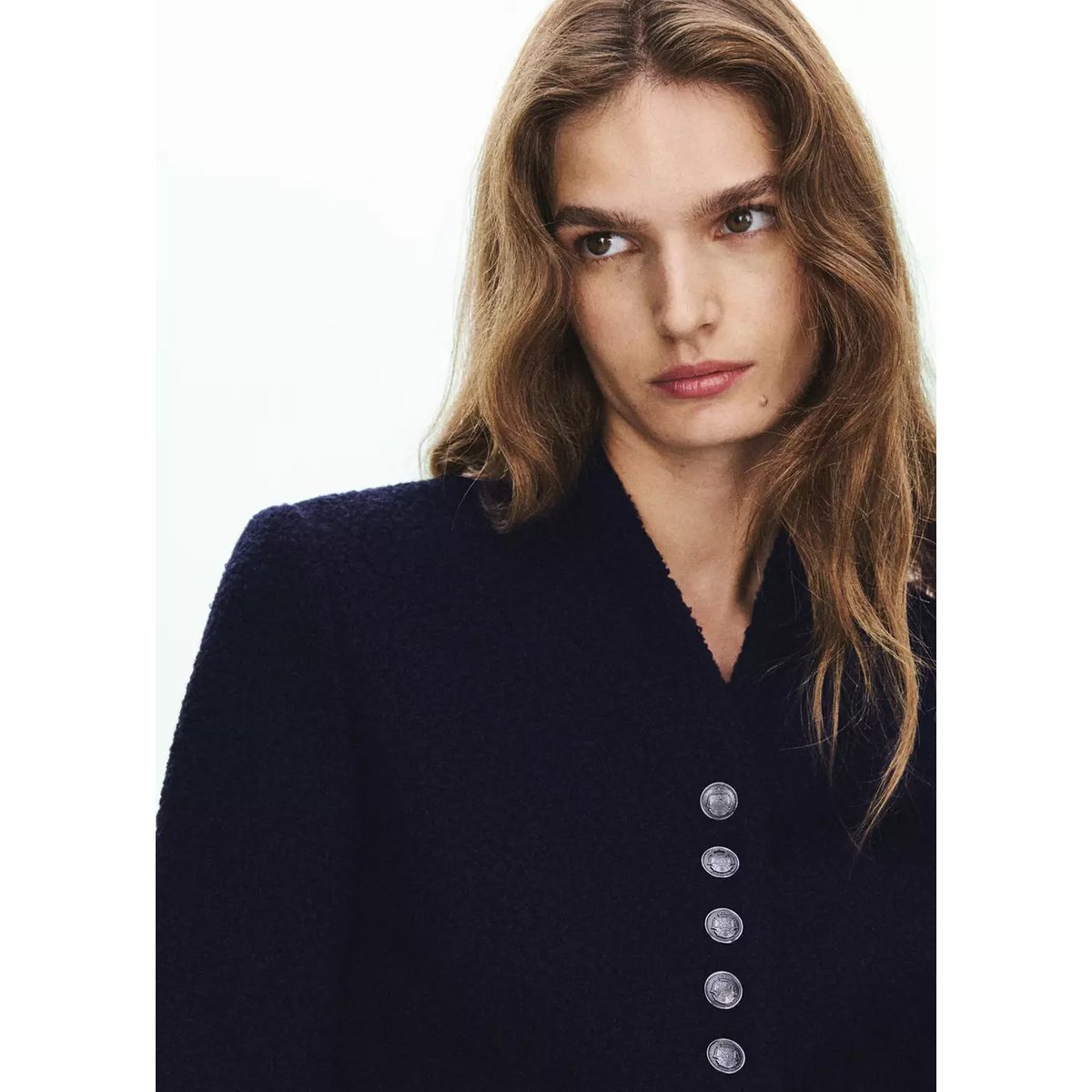 Veste en texture boutons bijoux bleu marine, MANGO