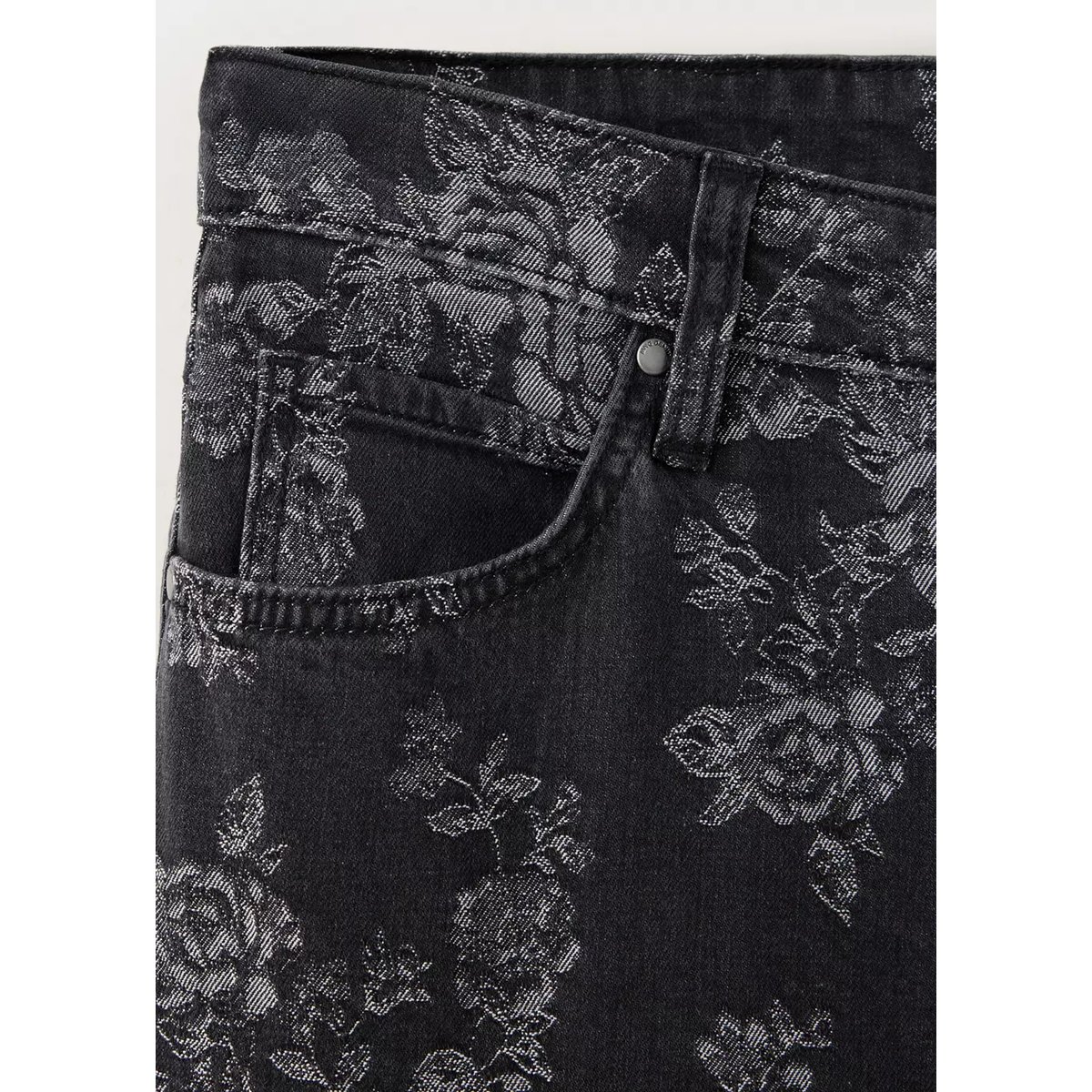 Jean flare imprimé à fleurs gris denim, MANGO