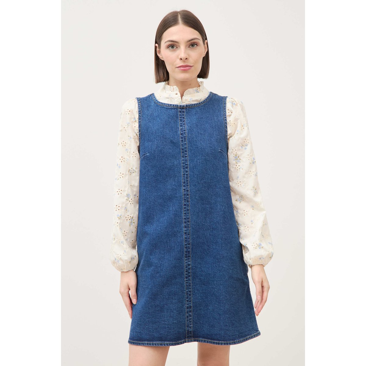 Robe sans manches col rond en jeans denim stone, BONOBO
