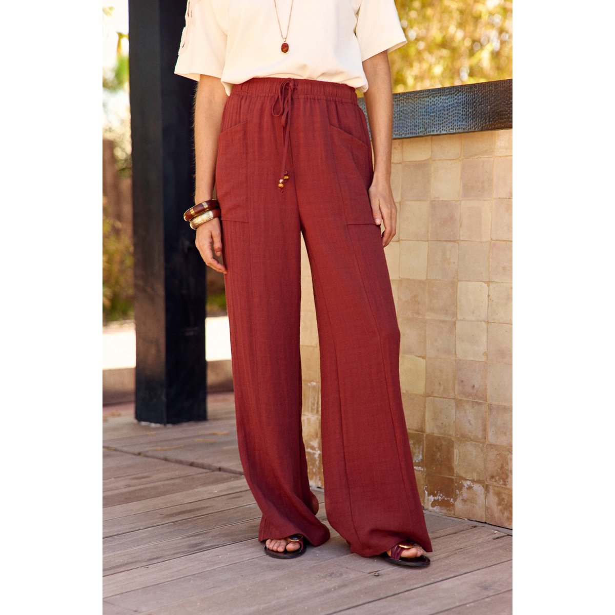 Pantalon large uni PILOR 55-bordeaux, LA PETITE ETOILE