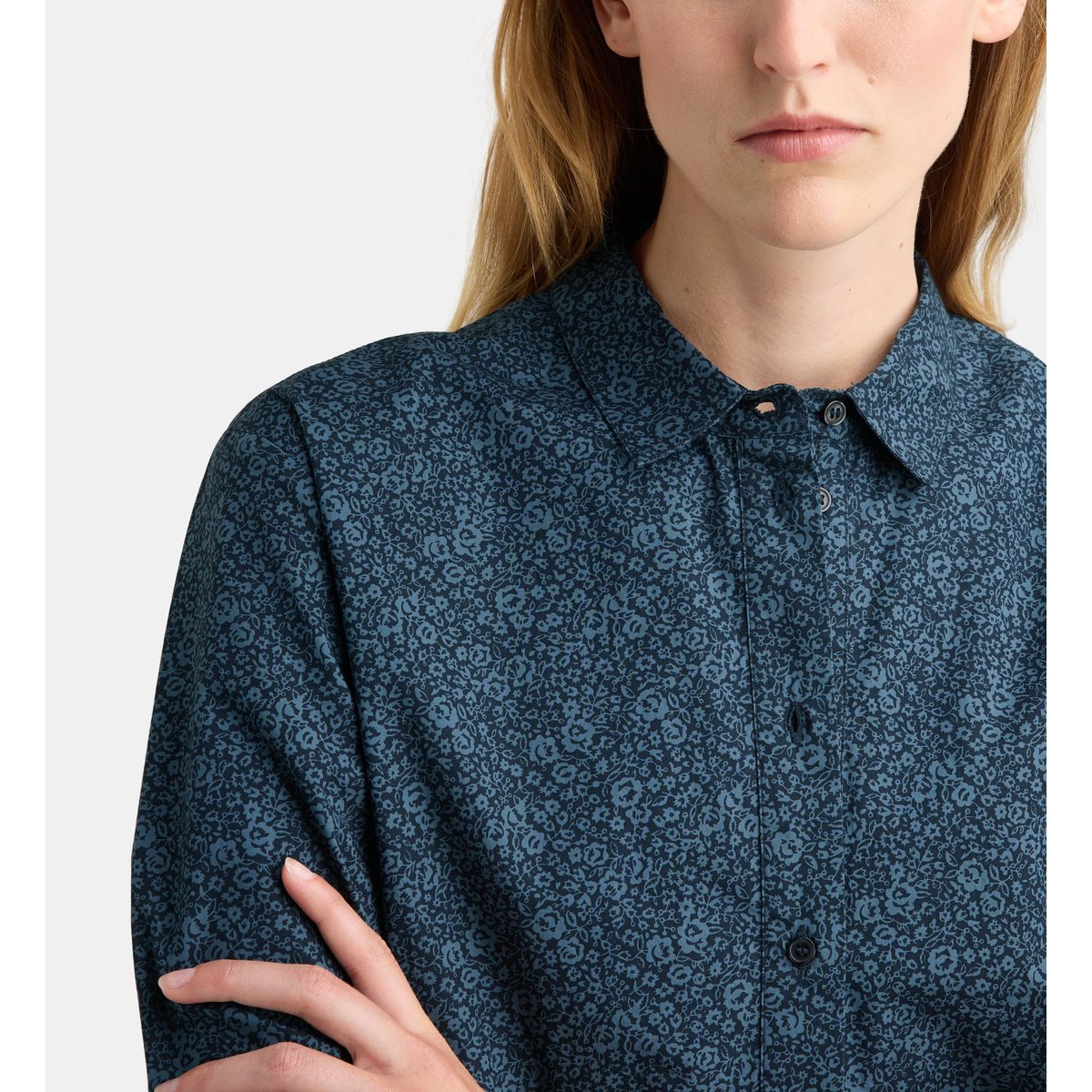 Chemise droite alma sur fleurs coton bleu marine, GALERIES LAFAYETTE