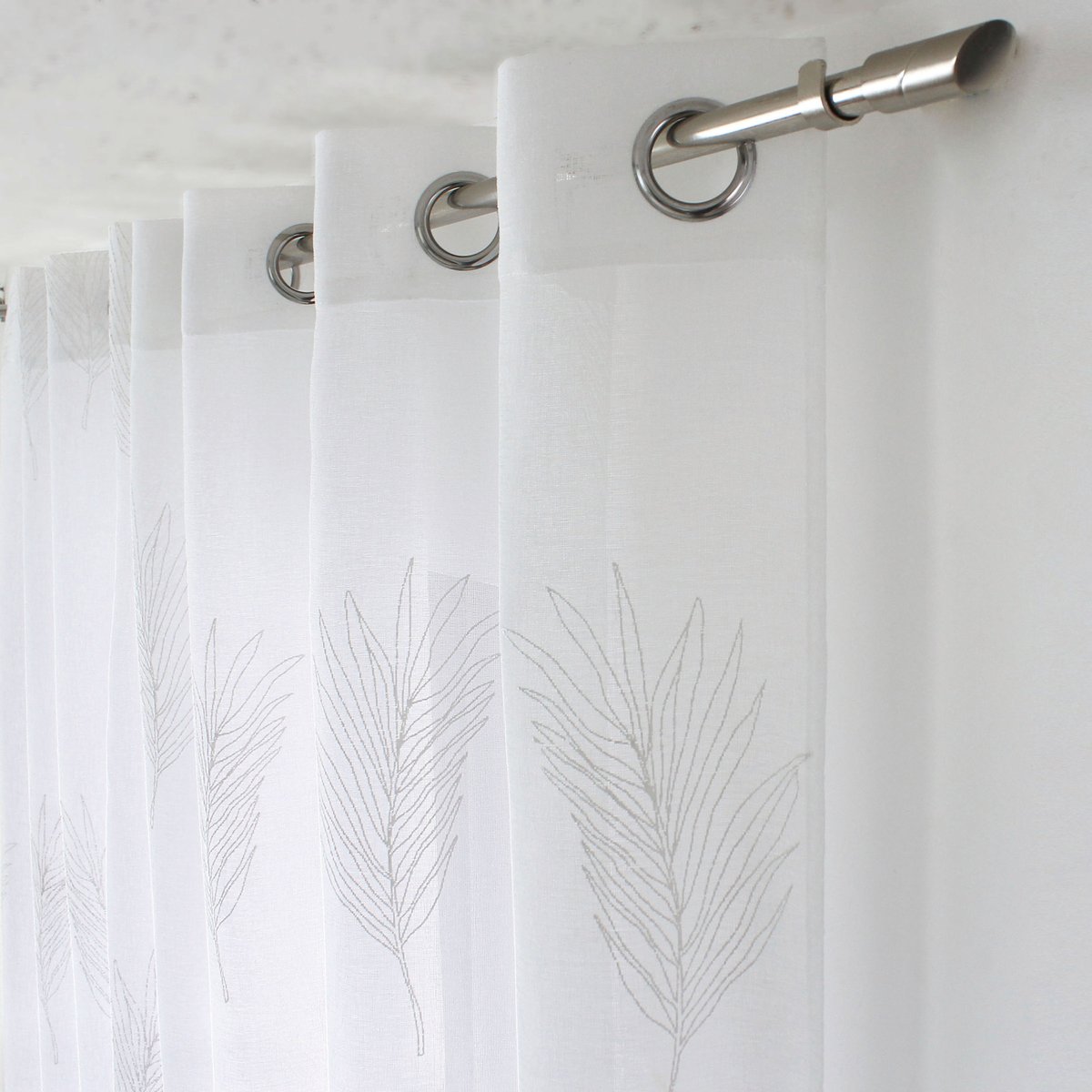 Voilage à oeillets feuille de palmier blanc, HOME MAISON