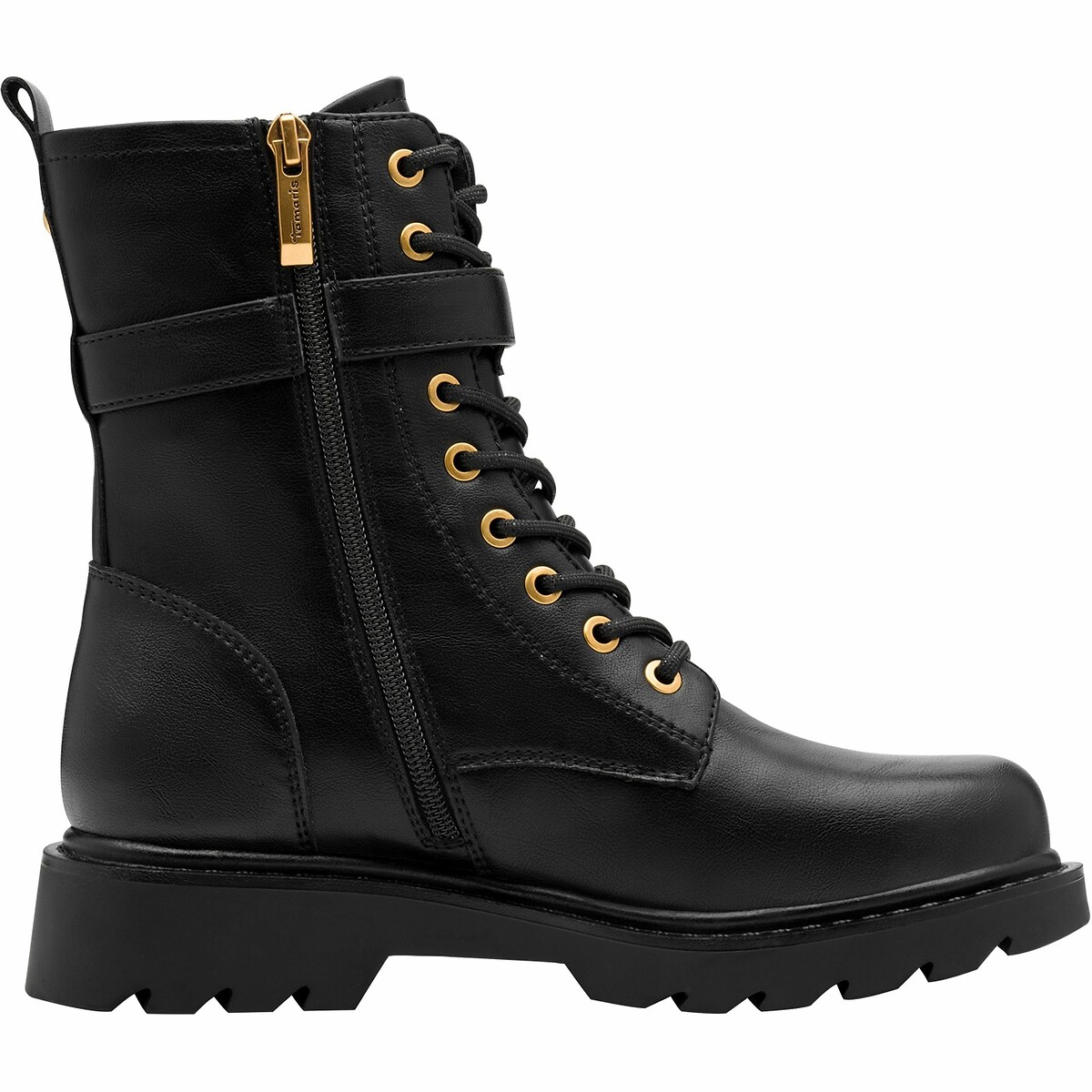 Buckle Trim Ankle Boots with Laces black, TAMARIS