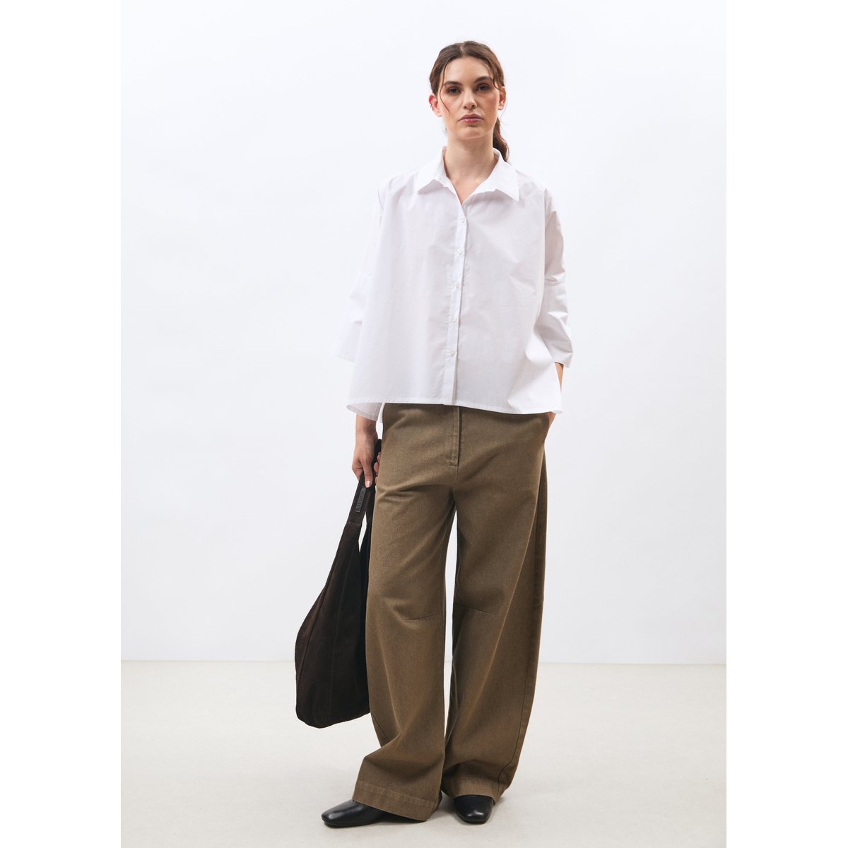 Chemise manches 3/4 en popeline de coton blanc, HUMILITY