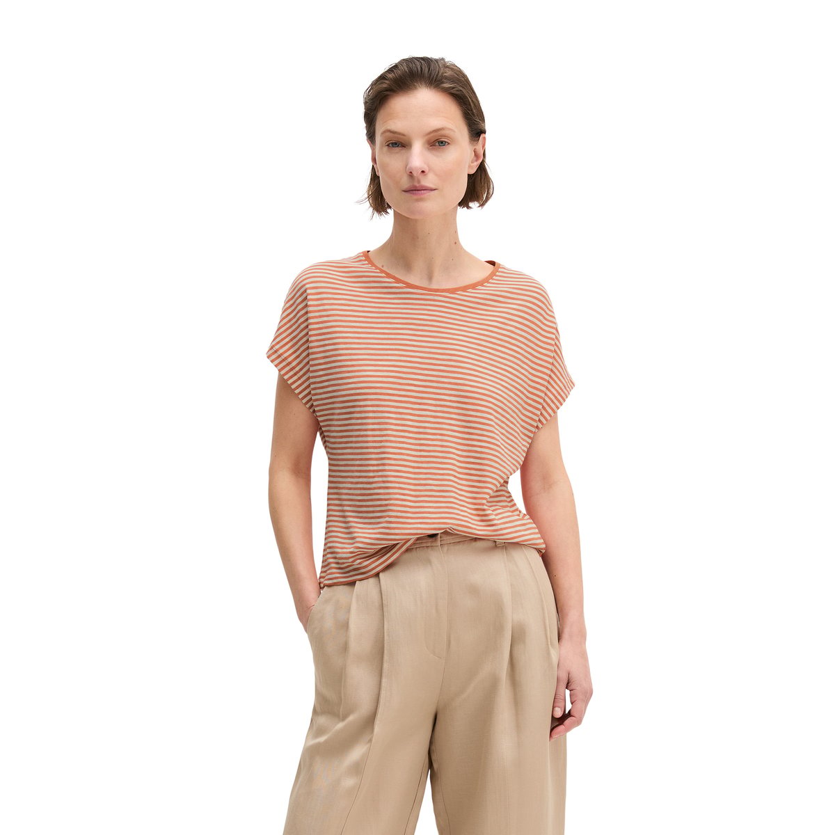 T-shirt rayé régulier en jersey simple de coton orange, MARC O'POLO