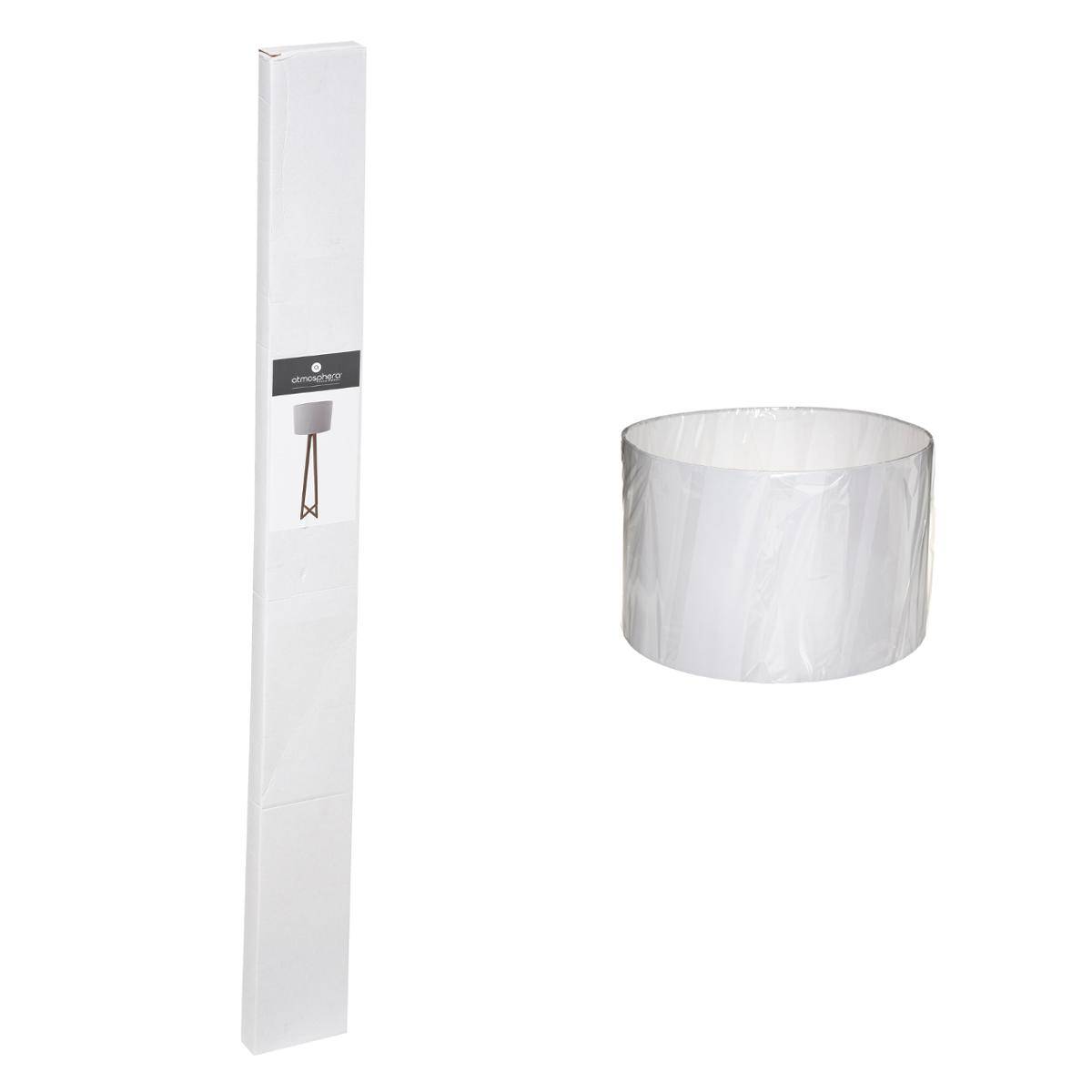 Lampadaire trépied en bois de pin abat-jour coton MOLU blanc, ATMOSPHERA