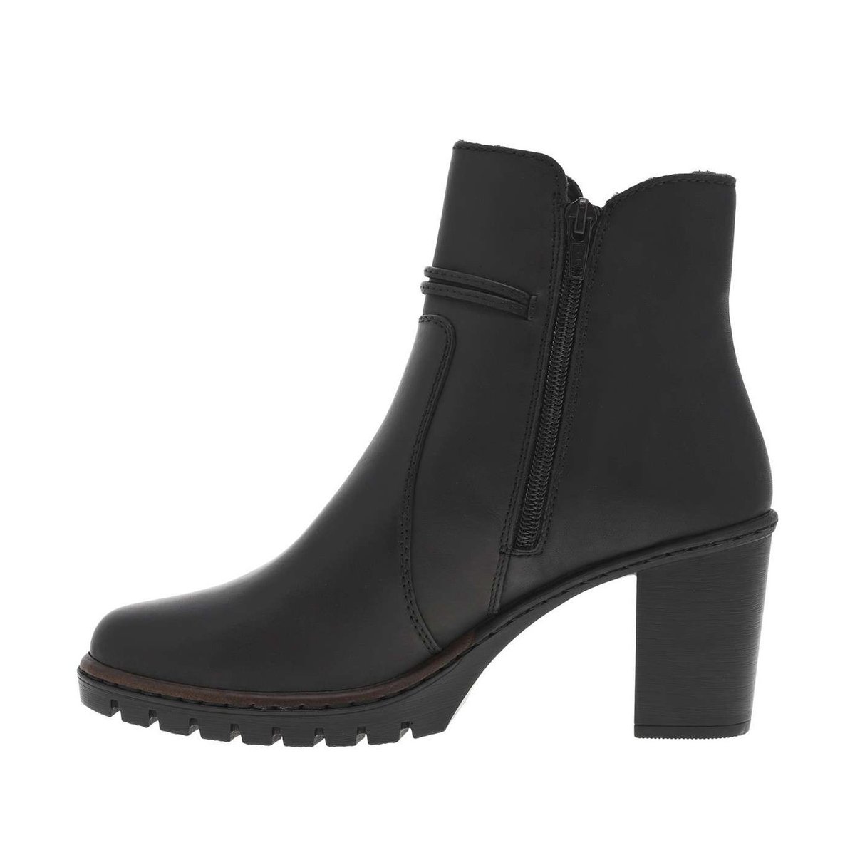 Boots à talon décroché haut, logo embossé avec zip latéral et cordon noires, RIEKER