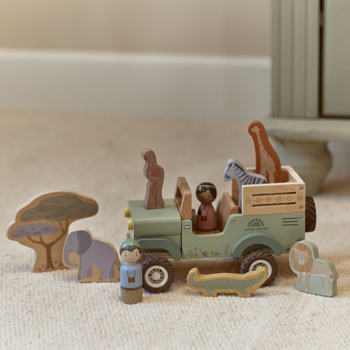 Voiture de Safari et animaux vert, multicolore, bois, LITTLE DUTCH
