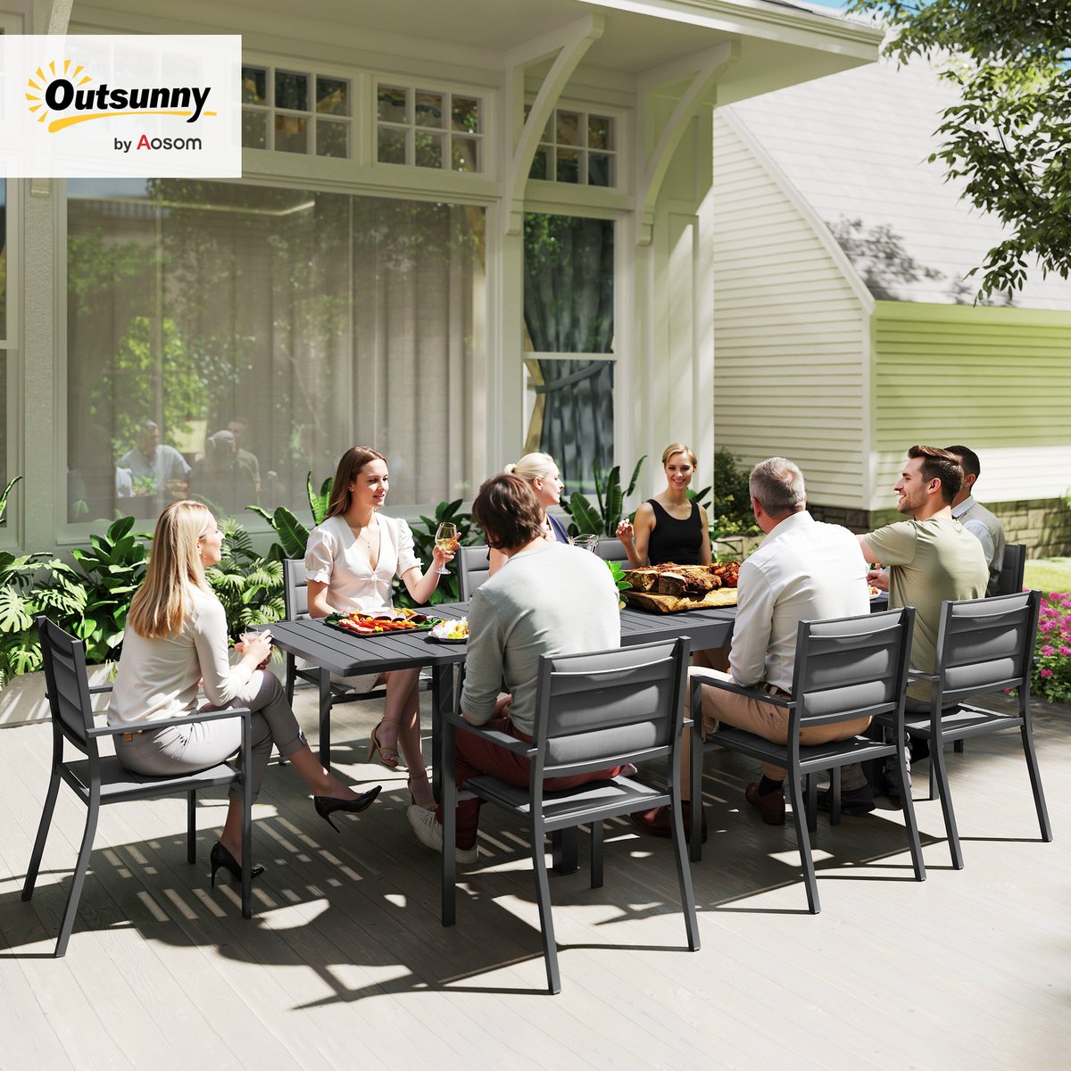 Ensemble de salon de jardin Aluminium Gris noir, OUTSUNNY