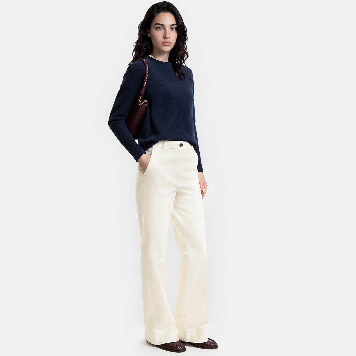Pantalon flare en coton ivoire, LA REDOUTE COLLECTIONS