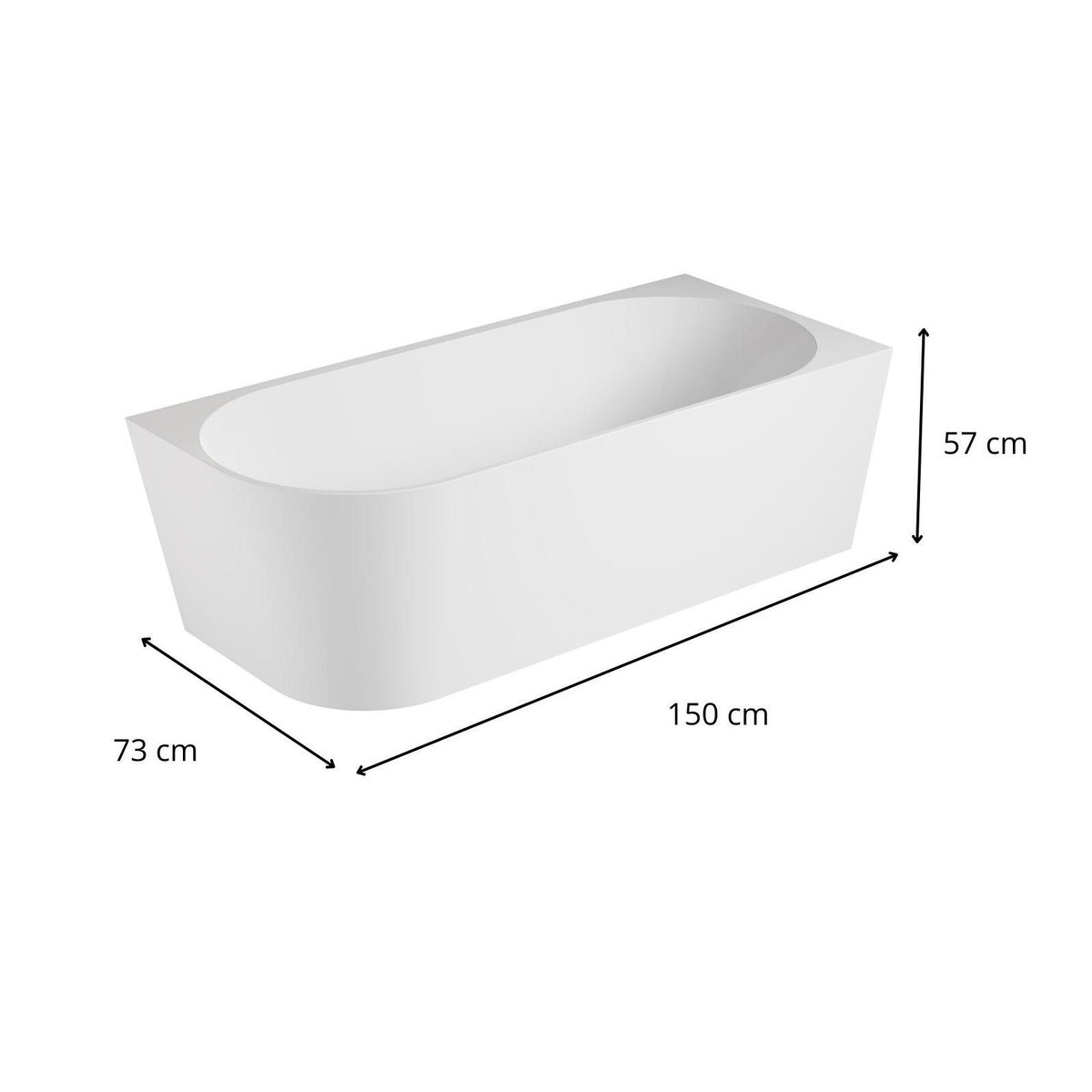 Baignoire semi-îlot en acrylique blanche 150cm - Angle droit MILO couleur unique, MOB IN