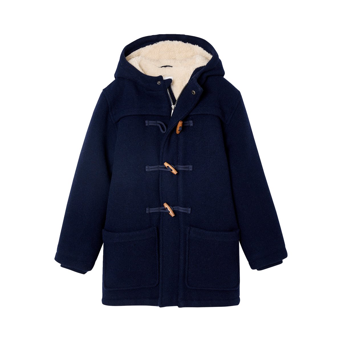 Duffle-coat en drap de laine doublé sherpa marine, VERTBAUDET