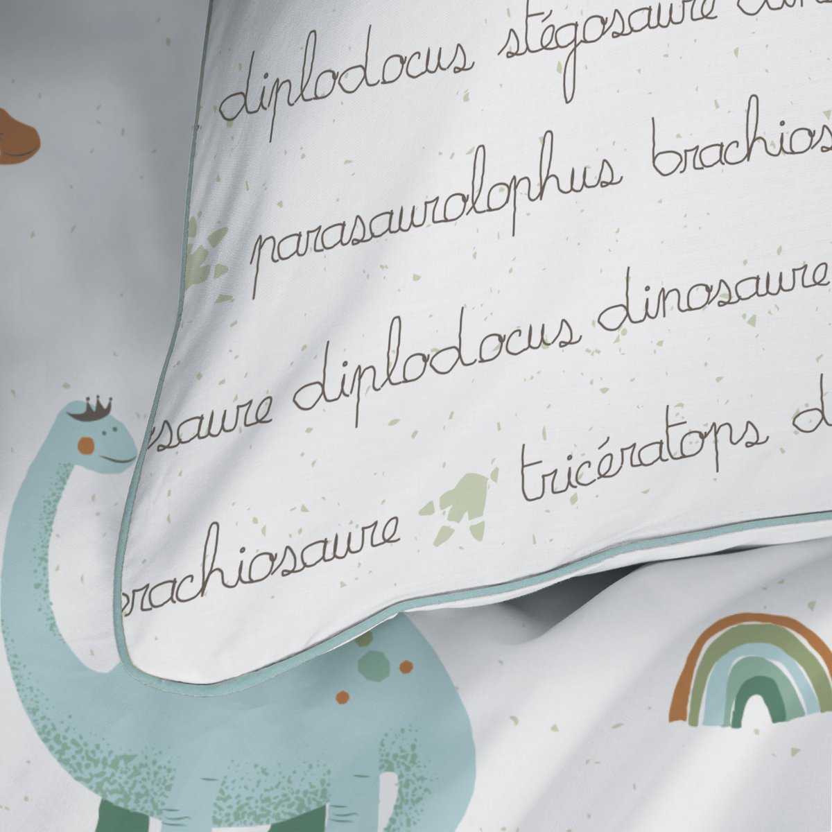 Parure de lit imprimée 100% coton, DINOS blanc, MATT ET ROSE