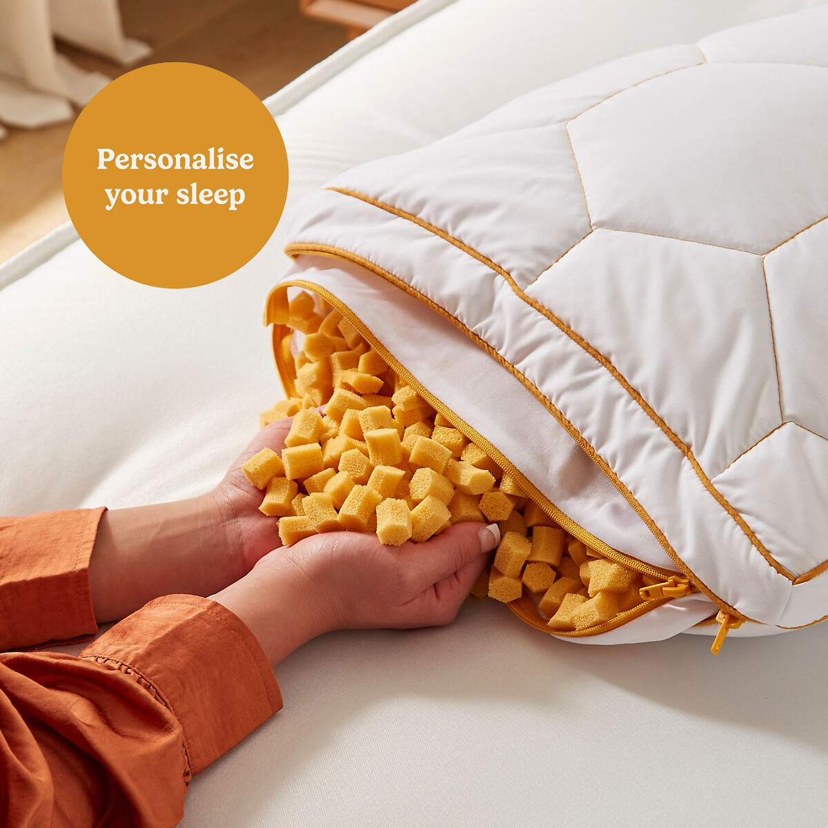 Honeyfoam Adjustable Height & Firmness Memory Foam Pillow white, THE FINE BEDDING COMPANY