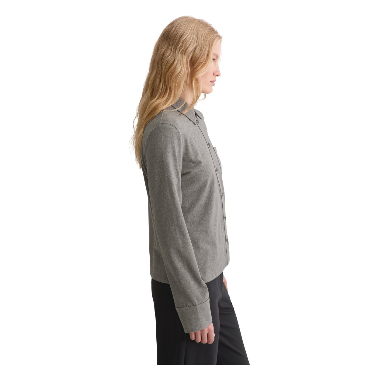 Blouse en jersey regular en coton organique stretch gris, MARC O'POLO
