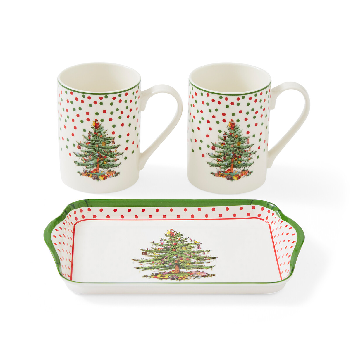 Christmas Tree Polka Dot Mug & Tray Set white, SPODE