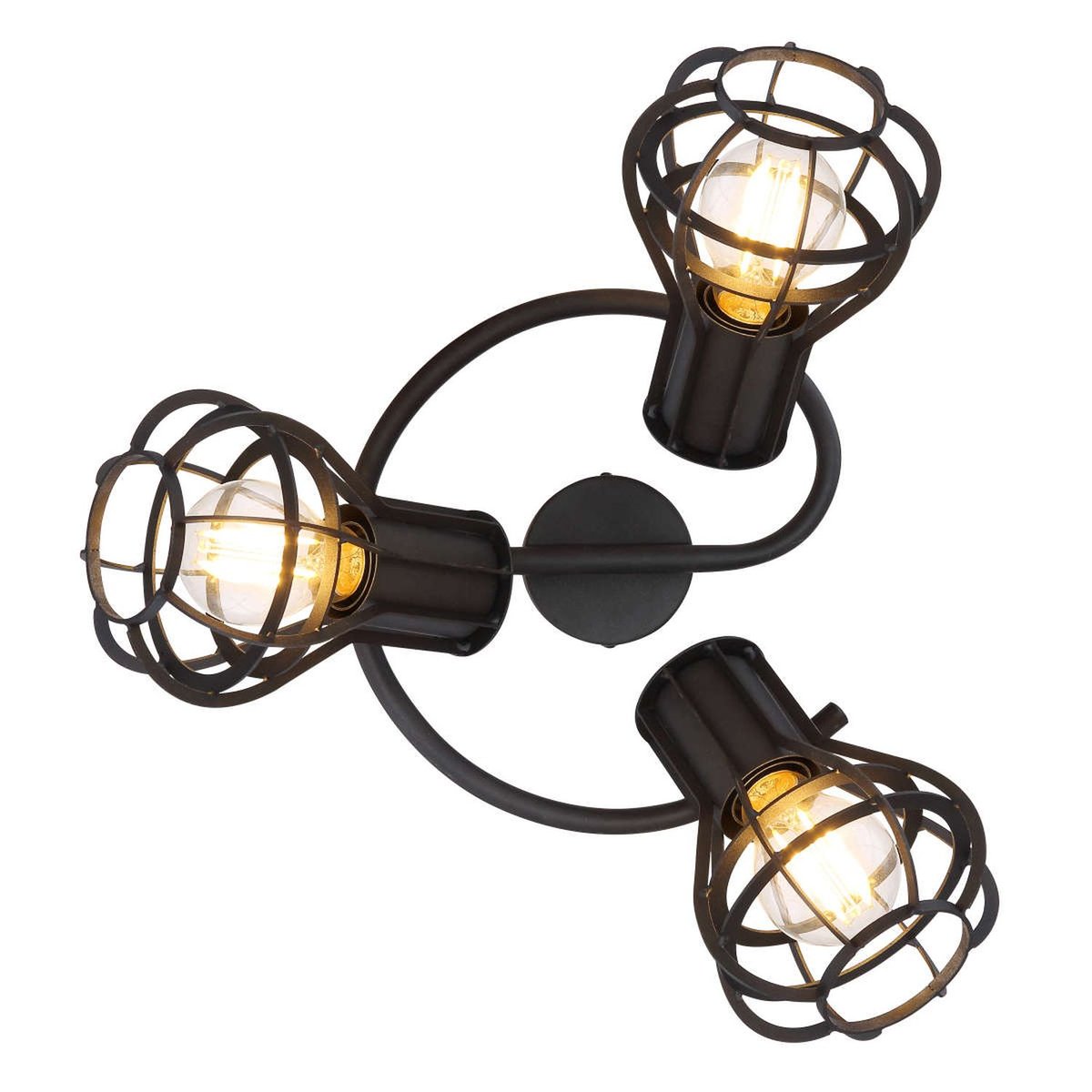 Plafonnier rond 3 spots design industriel CLASTRA noir, GLOBO LIGHTING