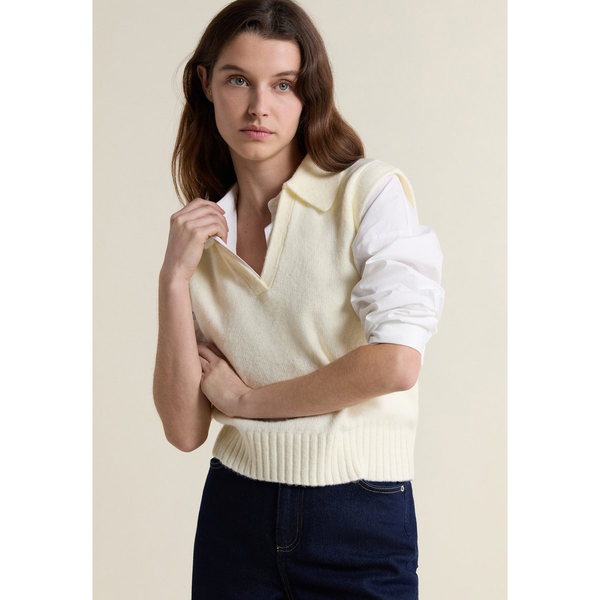 Pull col polo sans manches PIETRO lin, ETAM