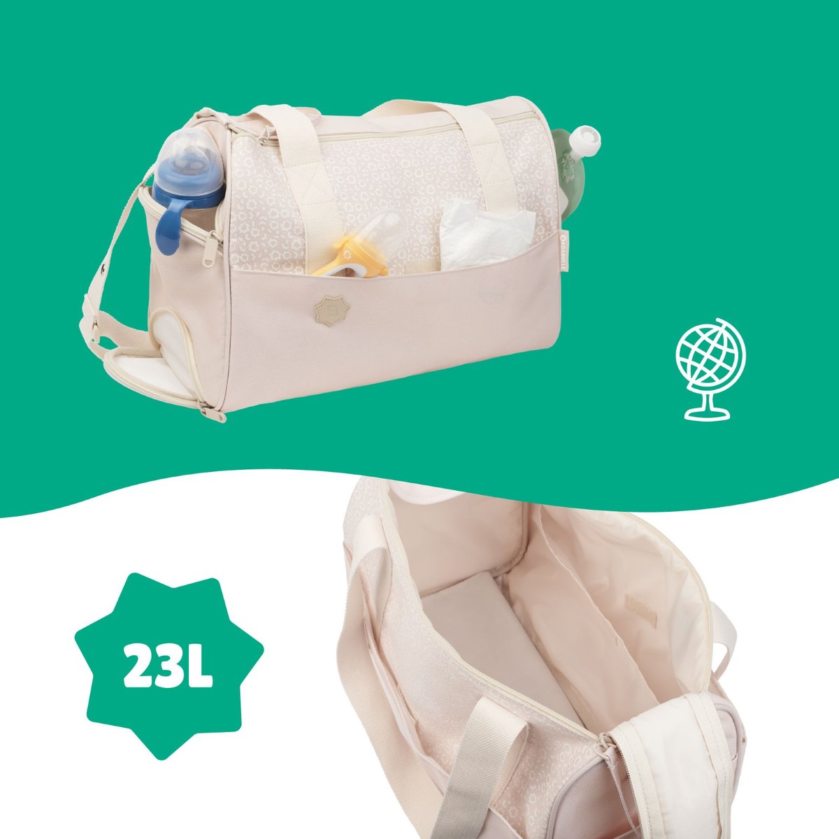 Sac à langer grande capacité multi-poches beige, BADABULLE