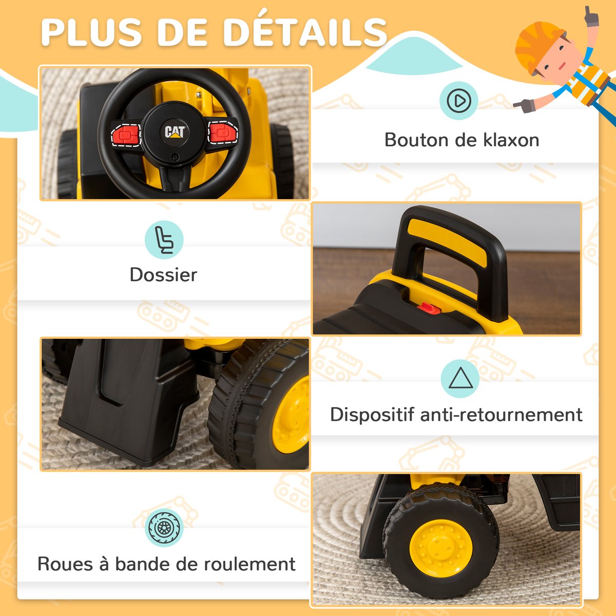 Voiture de chantier à conducteur assis pour jaune, HOMCOM